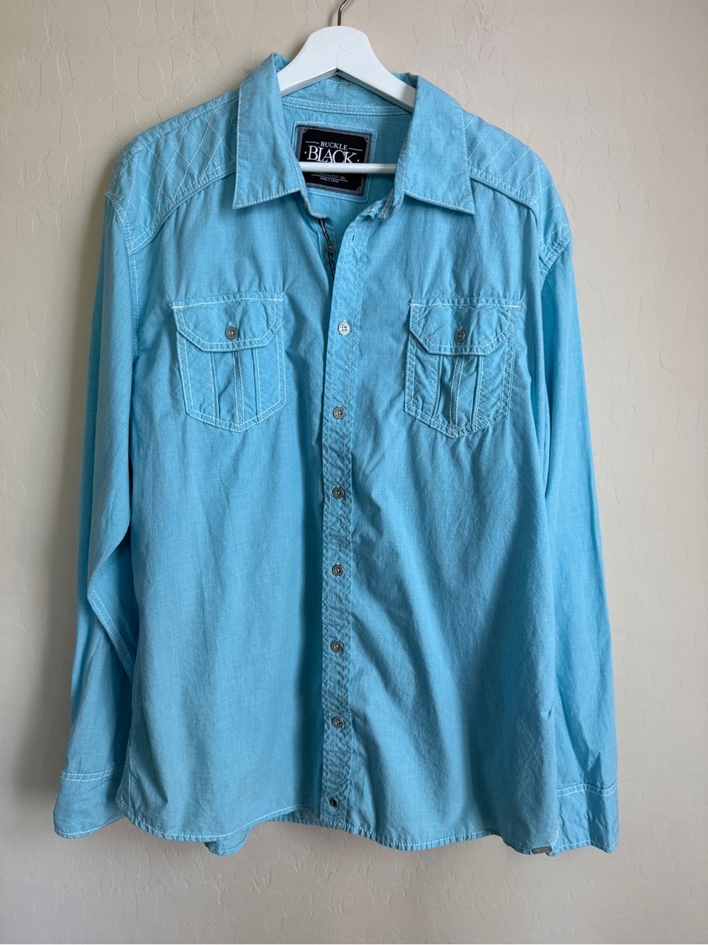 Buckle Men’s Light Blue Casual Button Down Shirt Coastal Western Long Sleeve